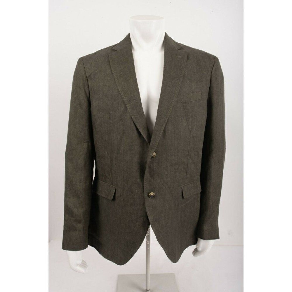 Massimo Dutti Mens Olive Green Suit Jacket Slim US 44 Eur 54 Linen 2060/271 NWT